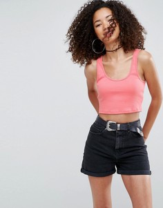 Укороченный топ на тонких бретельках в рубчик ASOS - Розовый