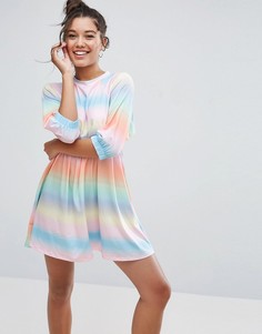 Свободное хлопковое платье с эластичными манжетами и полосками в стиле тай-дай ASOS - Мульти