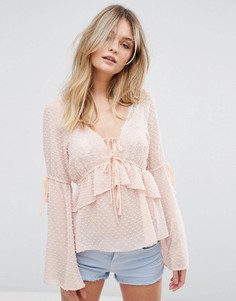 Блузка с завязкой и оборкой Miss Selfridge - Серебряный