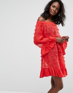 Фактурное платье мини с вырезом лодочкой Boohoo - Красный