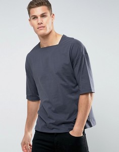 Серая oversize-футболка с квадратным вырезом ASOS - Серый