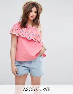 Топ на одно плечо с вышивкой ASOS CURVE - Розовый