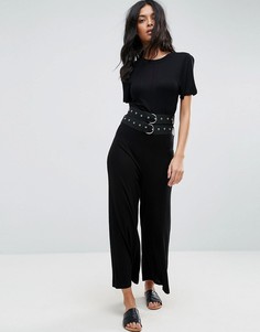 Трикотажный комбинезон с лифом-футболкой и двойным поясом ASOS - Черный