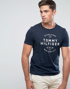 Темно-синяя футболка классического кроя с принтом Tommy Hilfiger - Темно-синий