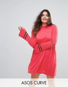 Трикотажное платье с расклешенными рукавами и отделкой ASOS CURVE - Розовый