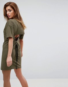 Платье-футболка со шнуровкой на спине ASOS - Зеленый