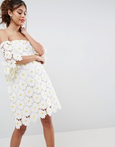 Платье мини с лифом-бандо и вышивкой цветов ASOS - Мульти
