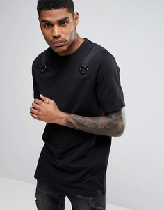 Длинная футболка c блестящими полукольцами ASOS - Черный