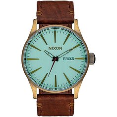 Кварцевые часы Nixon Sentry Leather Brass/Green Crystal/Brown
