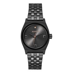 Кварцевые часы женские Nixon Small Time Teller Black Crystal/Rose Gold