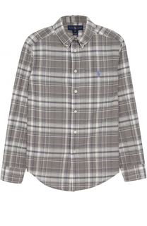 Рубашка из смеси хлопка и льна в клетку с логотипом бренда Polo Ralph Lauren