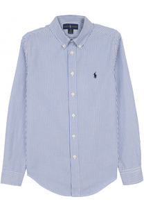Хлопковая рубашка в полоску с логотипом бренда Polo Ralph Lauren