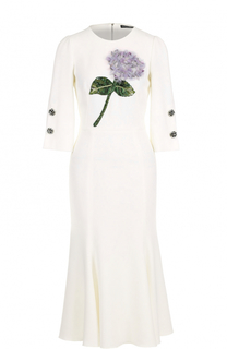 Приталенное платье-миди с цветочной отделкой Dolce &amp; Gabbana