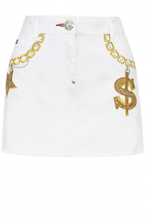 Джинсовая мини-юбка с вышивкой Philipp Plein