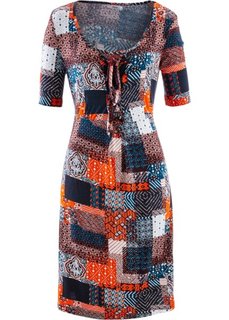 Трикотажное платье с коротким рукавом (бордовый с узором) Bonprix