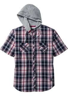 Рубашка Regular Fit с капюшоном (красный/темно-синий в клетку) Bonprix