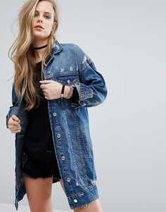 Длинная джинсовая куртка Pull&amp;Bear - Синий Pull&Bear