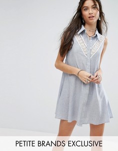 Платье-рубашка без рукавов с кружевной вставкой для миниатюрных Glamorous Petite - Белый