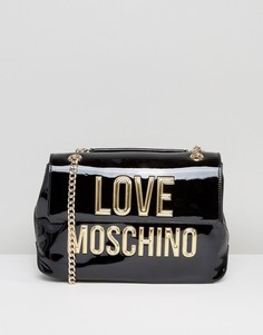 Лакированная сумка на плечо с логотипом Love Moschino - Черный
