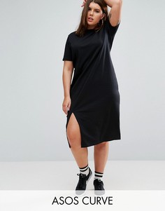 Платье-футболка миди с разрезами по бокам ASOS CURVE Ultimate - Черный