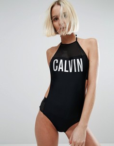 Слитный купальник с сетчатыми вставками Calvin Klein - Черный