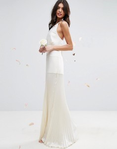 Платье макси с плиссированной юбкой ASOS BRIDAL - Кремовый