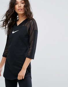 Длинный топ с сетчатой вставкой Nike - Черный