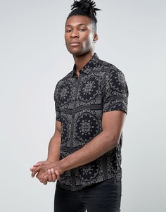 Рубашка стандартного кроя из вискозы с принтом ASOS - Черный