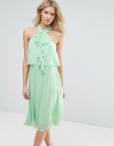 Короткое приталенное платье с оборками Zibi London - Зеленый