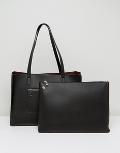 Структурированная сумка-шоппер с наружным карманом на молнии ASOS - Черный