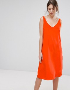 Шелковое платье-комбинация кораллового цвета Selected - Оранжевый