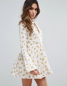 Платье с длинными рукавами и принтом Free People Tegan - Белый