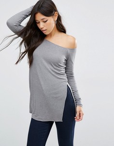 Свободный топ с открытыми плечами и разрезами по бокам ASOS - Серый