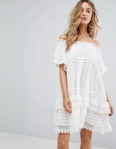 Пляжное платье со спущенными плечами и отделкой кроше Surf Gypsy - Белый