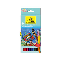 ADEL Карандаши цветные акварельные Aquacolor, 12 цветов + кисточка.