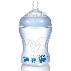 Полипропиленовая бутылочка с принтами Nuby, 240 мл., голубой