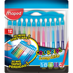 Фломастеры с нетеряющимися колпачками, 12 шт., MAPED COLORPEPS LONG LIFE