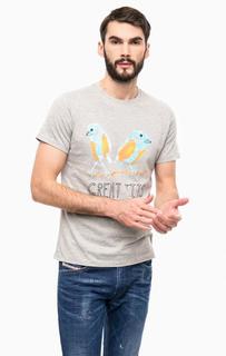 Серая хлопковая футболка с принтом Diesel