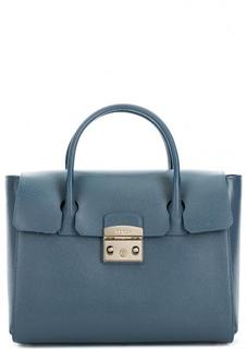 Синяя кожаная сумка с короткими ручками Furla