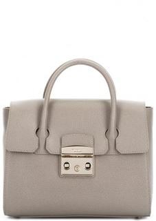 Серая сумка из натуральной кожи с короткими ручками Furla