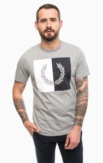Серая хлопковая футболка с принтом Fred Perry