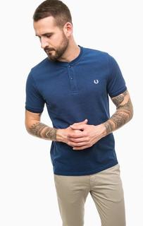 Синяя футболка с вырезом на пуговицах Fred Perry