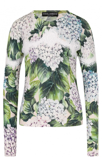 Кашемировый пуловер с цветочным принтом и кружевом Dolce &amp; Gabbana
