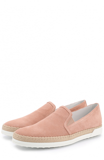 Замшевые слипоны с джутовым рантом Tod’s Tods