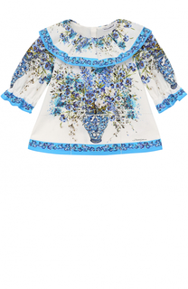Хлопковая блуза свободного кроя с принтом и оборкой Dolce &amp; Gabbana