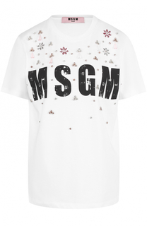 Футболка с логотипом бренда и декоративной отделкой MSGM