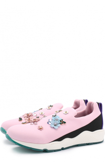 Текстильные кроссовки с цветочной аппликацией и кристаллами Dolce &amp; Gabbana