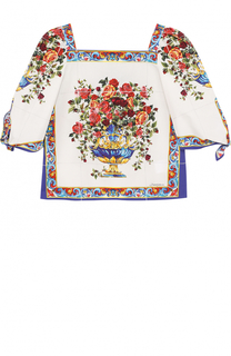 Хлопковая блуза с принтом и рукавами ассиметричного кроя Dolce &amp; Gabbana