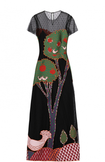 Платье-миди с принтом и кружевным лифом REDVALENTINO