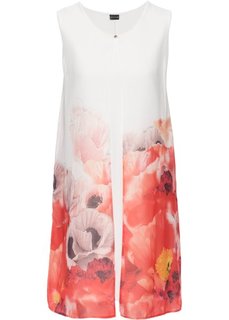 Платье с цветочным принтом и шифоном (белый с розовым/красный/коралловым рисунком) Bonprix